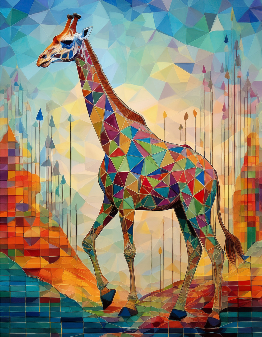 Rainbow colored Giraffe Drawing